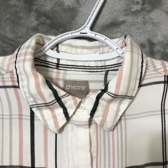 Chico's Women Button Up Shirt Size 2P Plaid Casual Petite Office - Picture 3 of 10